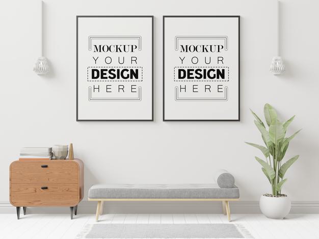 Free Poster Frame In Living Room Psd Mockup Psd