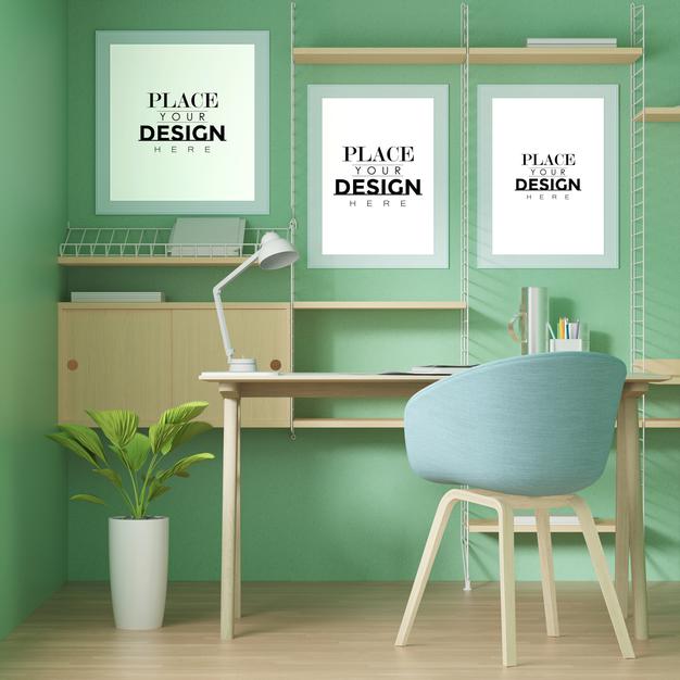 Free Poster Frame In Living Room Psd Mockup Psd