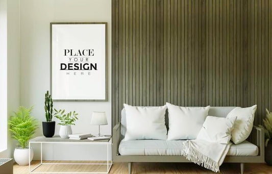 Free Poster Frame In Living Room Psd Mockup Psd