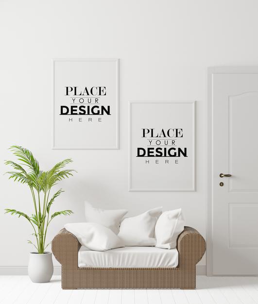 Free Poster Frame In Living Room Psd Mockup Psd