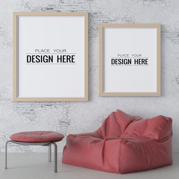 Free Poster Frame In Living Room Psd Mockup Psd