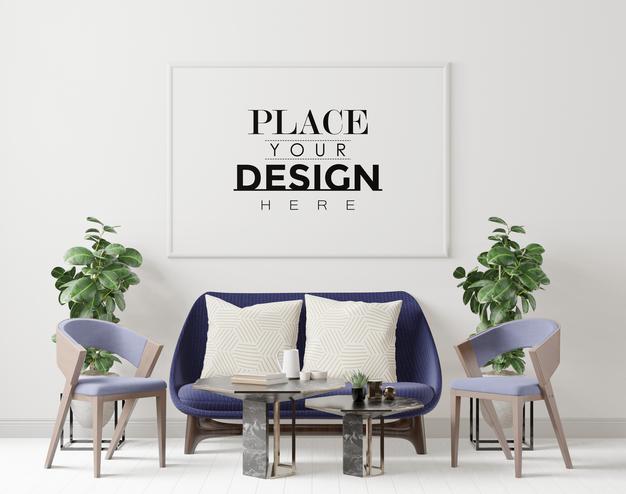 Free Poster Frame In Living Room Psd Mockup Psd