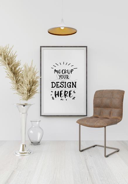 Free Poster Frame In Living Room Psd Mockup Psd