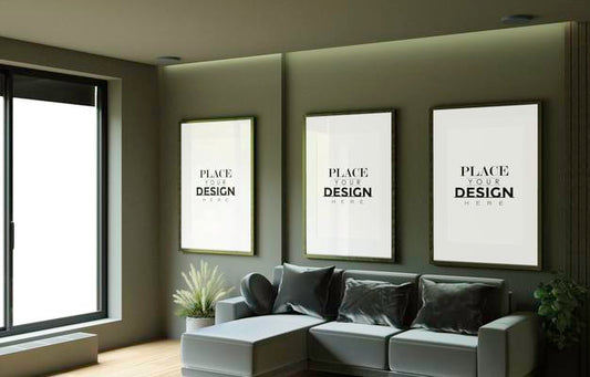 Free Poster Frame In Living Room Psd Mockup Psd