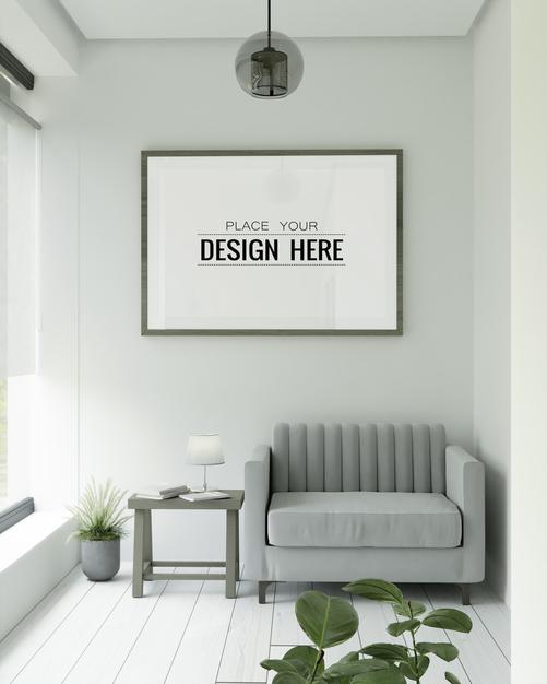 Free Poster Frame In Living Room Psd Mockup Psd