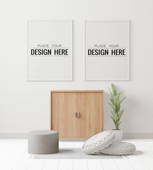 Free Poster Frame In Living Room Psd Mockup Psd