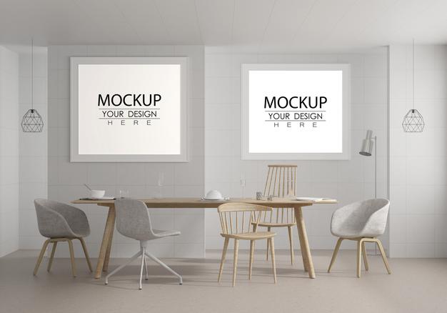 Free Poster Frame In Living Room Psd Mockup Psd