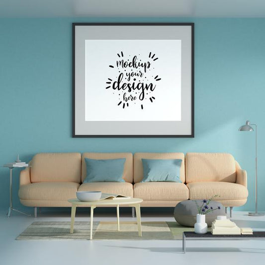 Free Poster Frame In Living Room Psd Mockup Psd