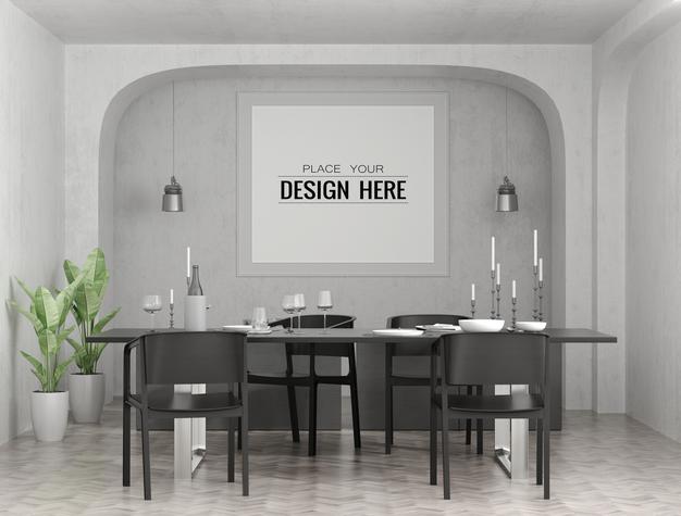 Free Poster Frame In Living Room Psd Mockup Psd