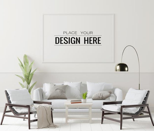 Free Poster Frame In Living Room Psd Mockup Psd