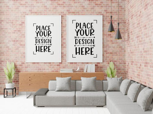 Free Poster Frame In Living Room Psd Mockup Psd