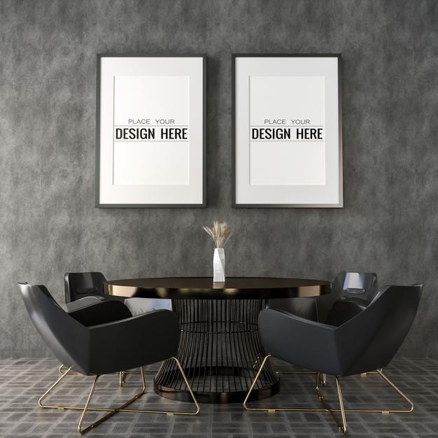 Free Poster Frame In Living Room Psd Mockup Psd