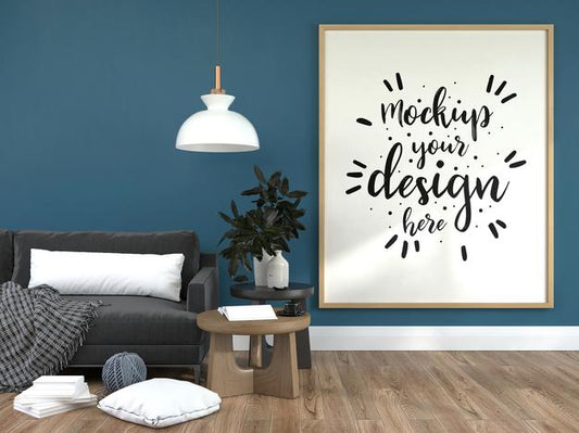 Free Poster Frame In Living Room Psd Mockup Psd