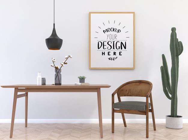 Free Poster Frame In Living Room Psd Mockup Psd