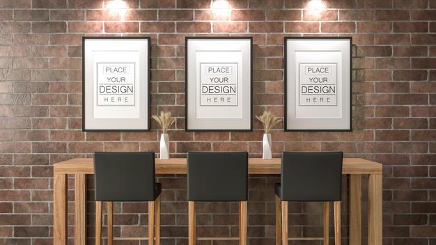 Free Poster Frame In Living Room Psd Mockup Psd