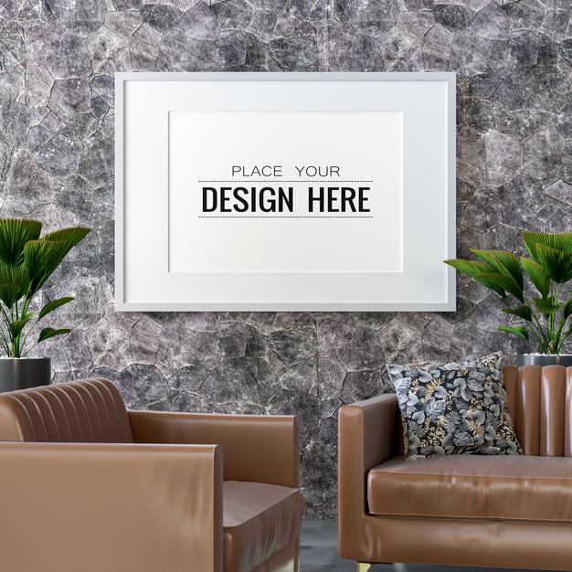 Free Poster Frame In Living Room Psd Mockup Psd