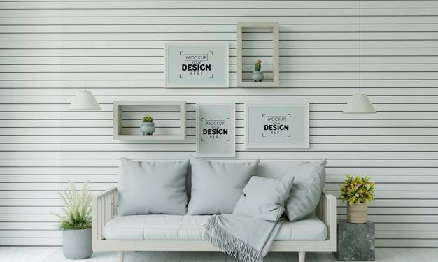 Free Poster Frame In Living Room Psd Mockup Psd