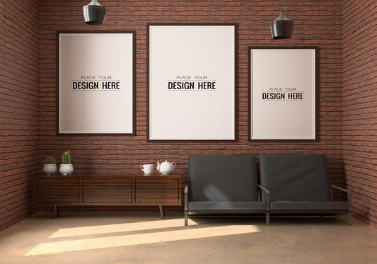 Free Poster Frame In Living Room Psd Mockup Psd