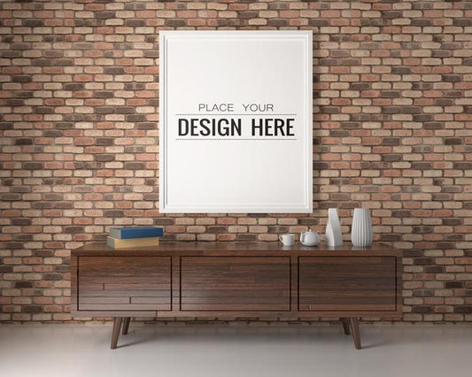 Free Poster Frame In Living Room Psd Mockup Psd