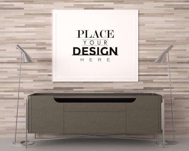 Free Poster Frame In Living Room Psd Mockup Psd