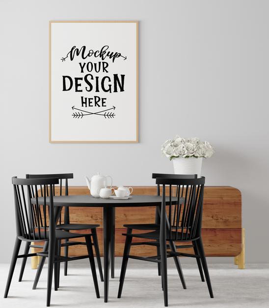 Free Poster Frame In Living Room Psd Mockup Psd