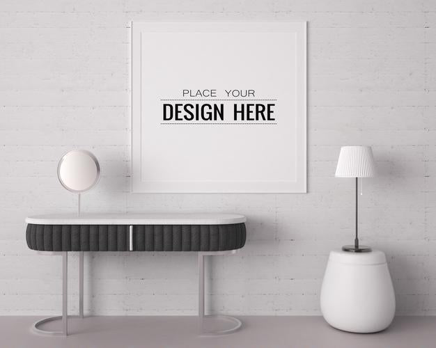 Free Poster Frame In Living Room Psd Mockup Psd