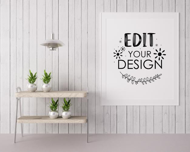 Free Poster Frame In Living Room Psd Mockup Psd