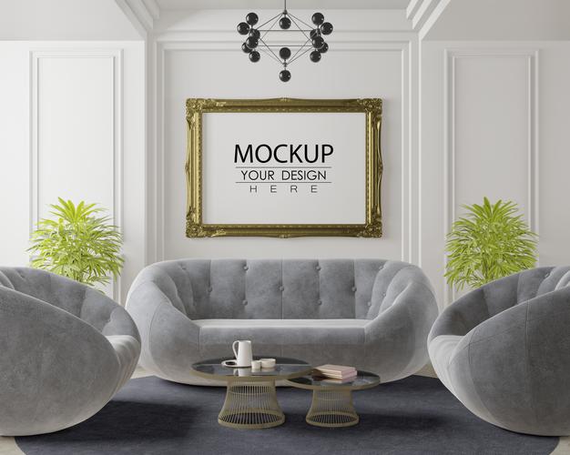 Free Poster Frame In Living Room Psd Mockup Psd