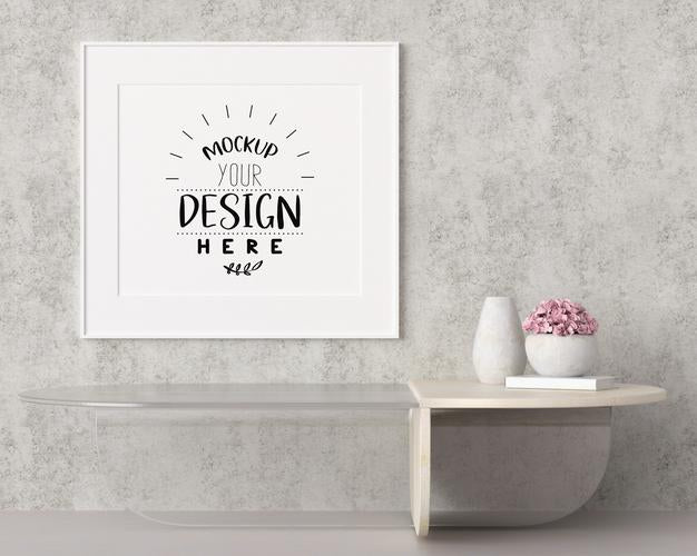 Free Poster Frame In Living Room Psd Mockup Psd