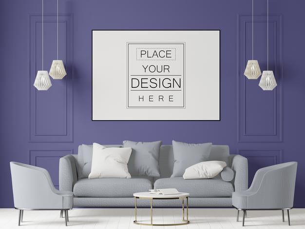 Free Poster Frame In Living Room Psd Mockup Psd