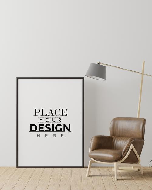 Free Poster Frame In Living Room Psd Mockup Psd