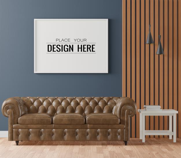 Free Poster Frame In Living Room Psd Mockup Psd