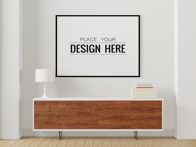 Free Poster Frame In Living Room Psd Mockup Psd