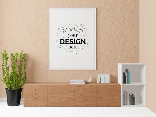 Free Poster Frame In Living Room Psd Mockup Psd