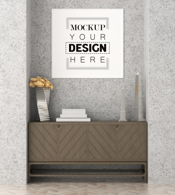 Free Poster Frame In Living Room Psd Mockup Psd