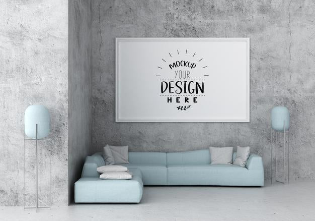 Free Poster Frame In Living Room Psd Mockup Psd