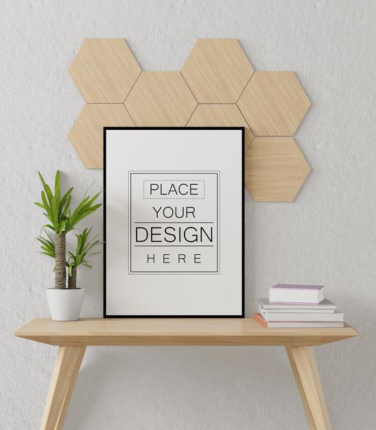 Free Poster Frame In Living Room Psd Mockup Psd