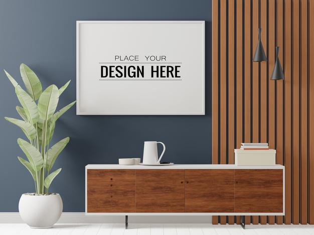 Free Poster Frame In Living Room Psd Mockup Psd