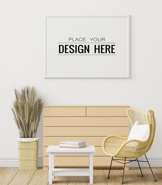 Free Poster Frame In Living Room Psd Mockup Psd