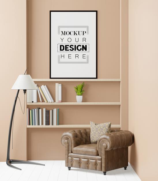 Free Poster Frame In Living Room Psd Mockup Psd