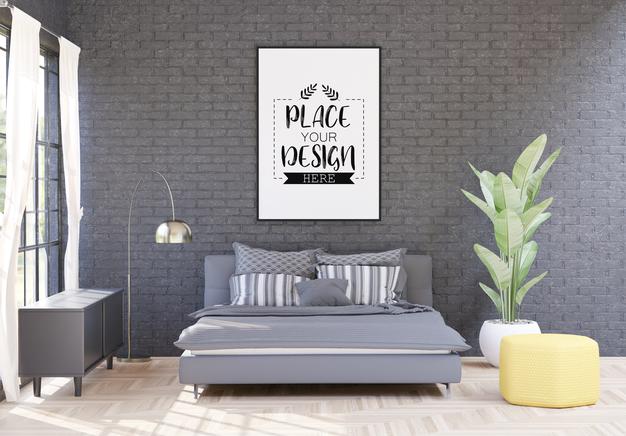 Free Poster Frame In Living Room Psd Mockup Psd