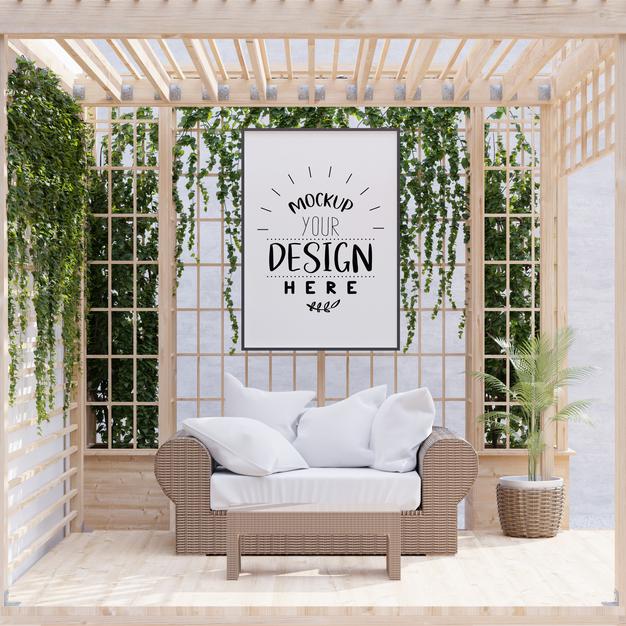 Free Poster Frame In Living Room Psd Mockup Psd