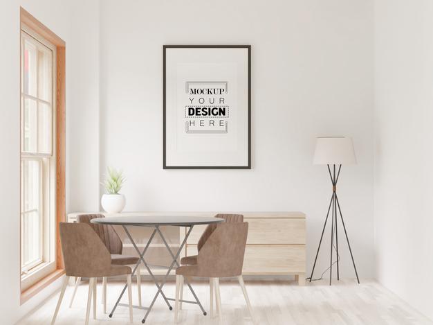 Free Poster Frame In Living Room Psd Mockup Psd