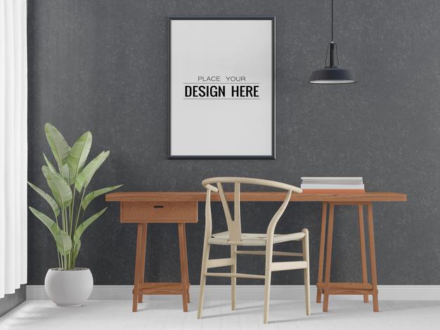 Free Poster Frame In Living Room Psd Mockup Psd