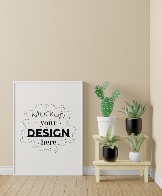 Free Poster Frame In Living Room Psd Mockup Psd