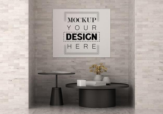 Free Poster Frame In Living Room Psd Mockup Psd