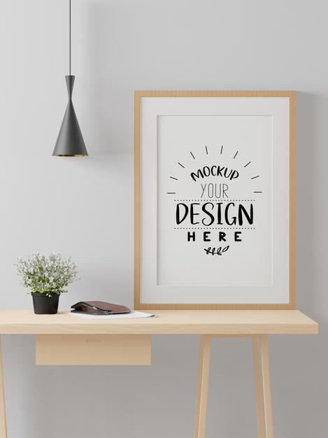 Free Poster Frame In Living Room Psd Mockup Psd