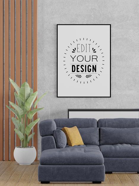 Free Poster Frame In Living Room Psd Mockup Psd