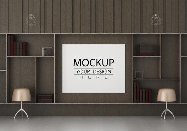 Free Poster Frame In Living Room Psd Mockup Psd