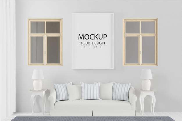 Free Poster Frame In Living Room Psd Mockup Psd